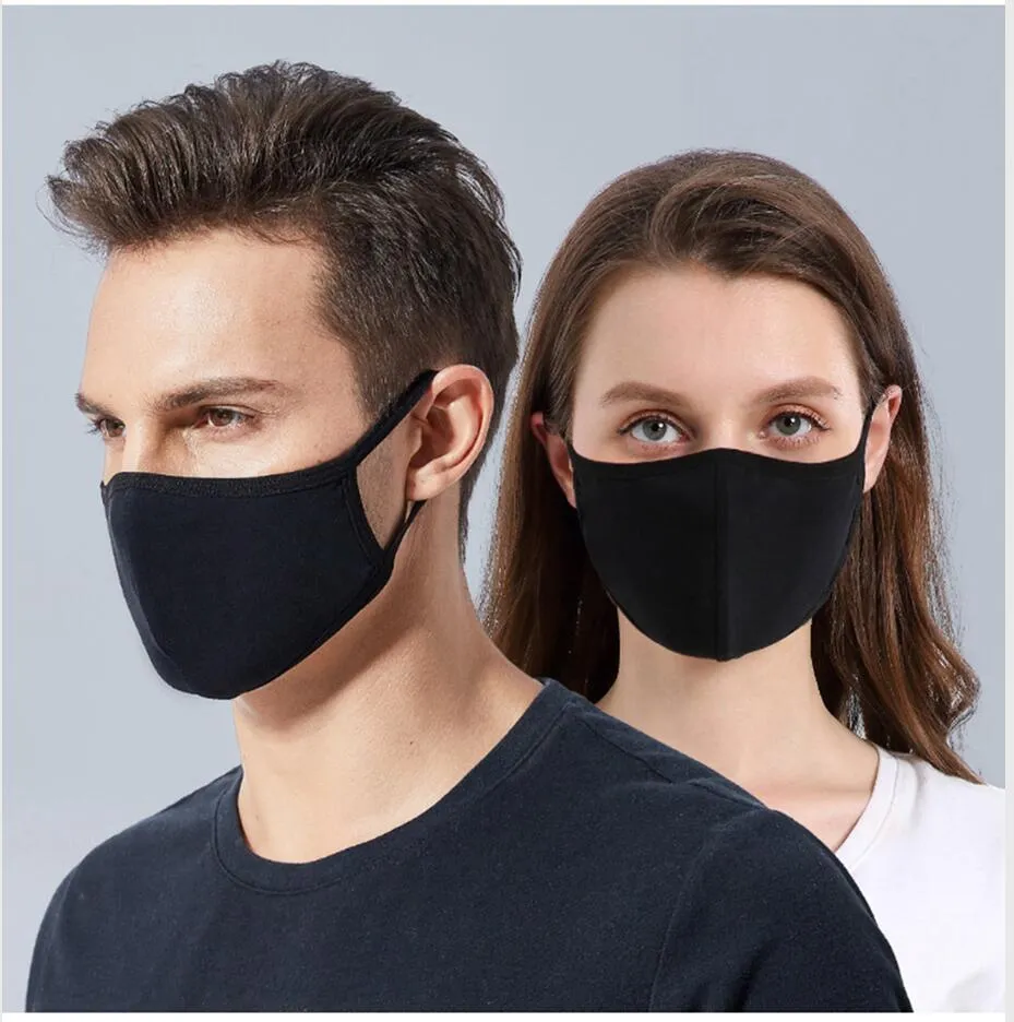 Masque anti-poussière en coton noir unisexe masque de moufle pour le cyclisme camping Trave lavable réutilisable respirant tissu bouche couverture LJJP196