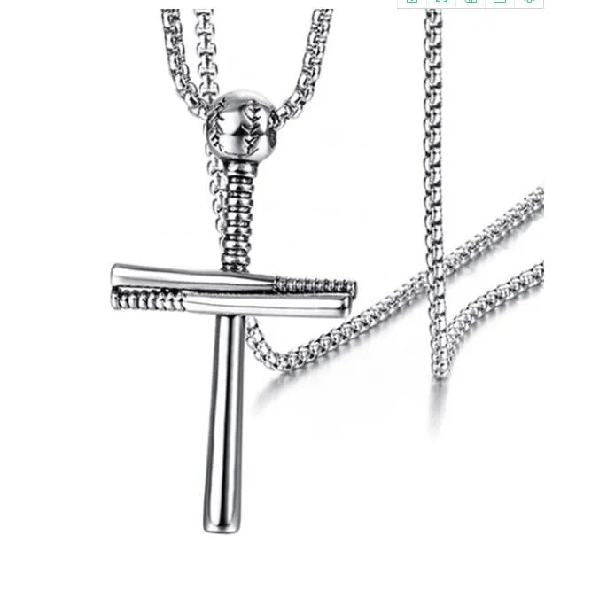 2020 Baseball Bat Cross Pendant Necklace Gold Silver Svart färg Rostfritt stål Baseball Cross Pendant Necklace For Women Men HIP210R