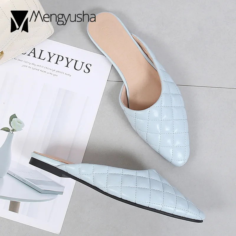 브랜드 3 색 Qulitted 격자 무늬 노새 코지 슬라이드 플랫 Pantufa 팜므 큰 크기 플립 플롭에 여성 슬리퍼 HomeOutdoor 슬립 신발