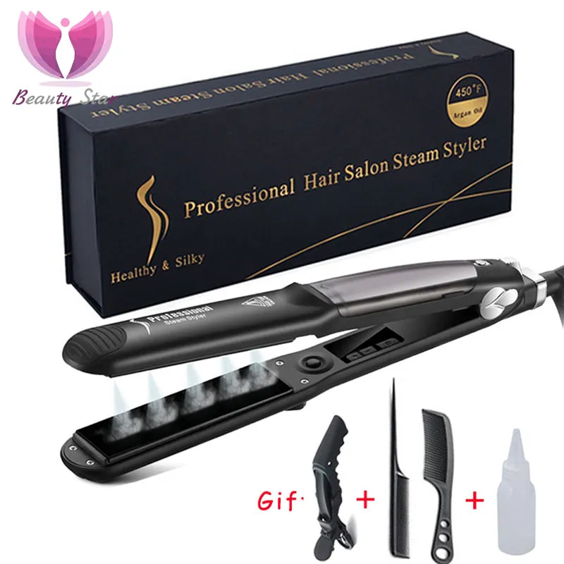 Drop Shipping Professional Steam Hair Straightener Ceramic Vapor Hair Flat Iron Seam Hair Straightening Iron CX200721