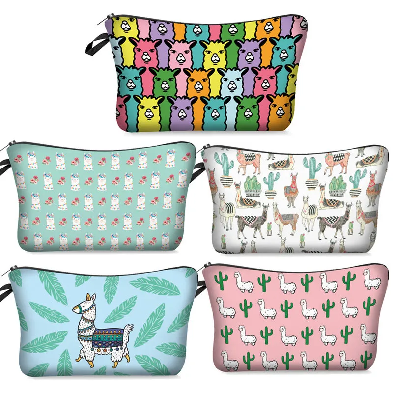 Mpb008 härlig alpaca tjej kosmetisk väska nylon tyg färg tvätt säckar stilig dragkedja liten väska gratis leverans 3D-tryck