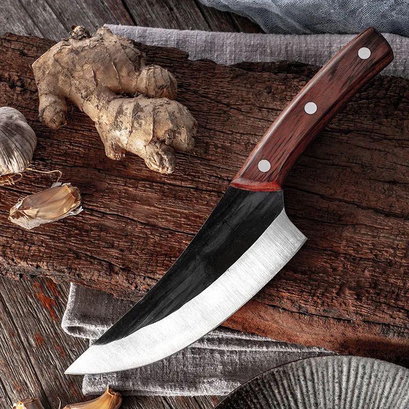 Désosser main en acier au carbone Couteau de cuisine Couteau de chef Forged Viande de porc de légumes Cleaver couteau de boucher Accueil extérieur outil de coupe en gros