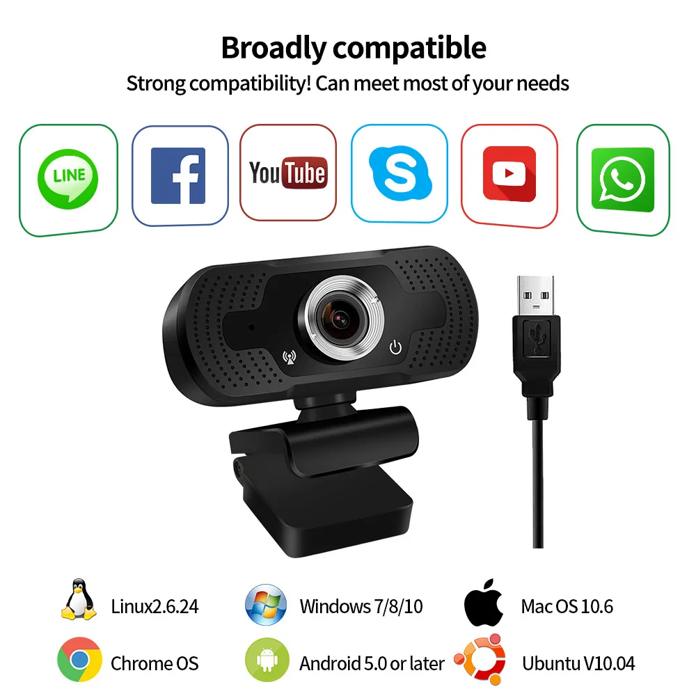 1080p USB webcam with microphone for laptops and desktop PCs