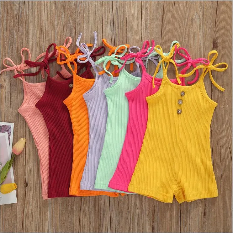 Kids Designer Roupas Girls Girls Sling Jumpsuits Bebê Sólida Sólida Macacões de Verão Bodysuits Calças Casuais Boutique Playsuits Escaladas Roupas B7591