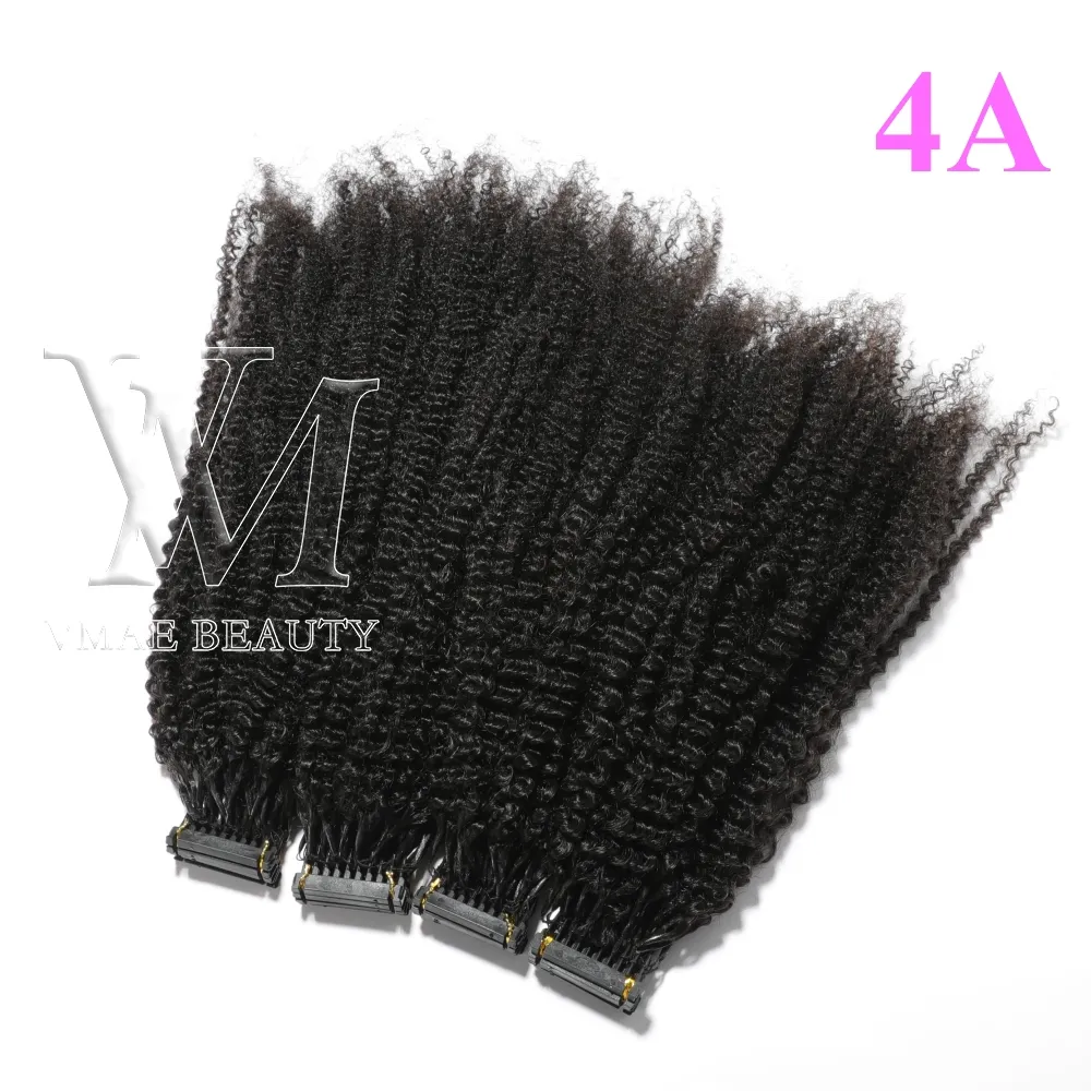 VMAE Peruvian Afro Kinky Cully 4A 4B 4Cキューティクル整列レミーバージンヘアシングル二重描画6Dプリボンド人間の髪の拡張