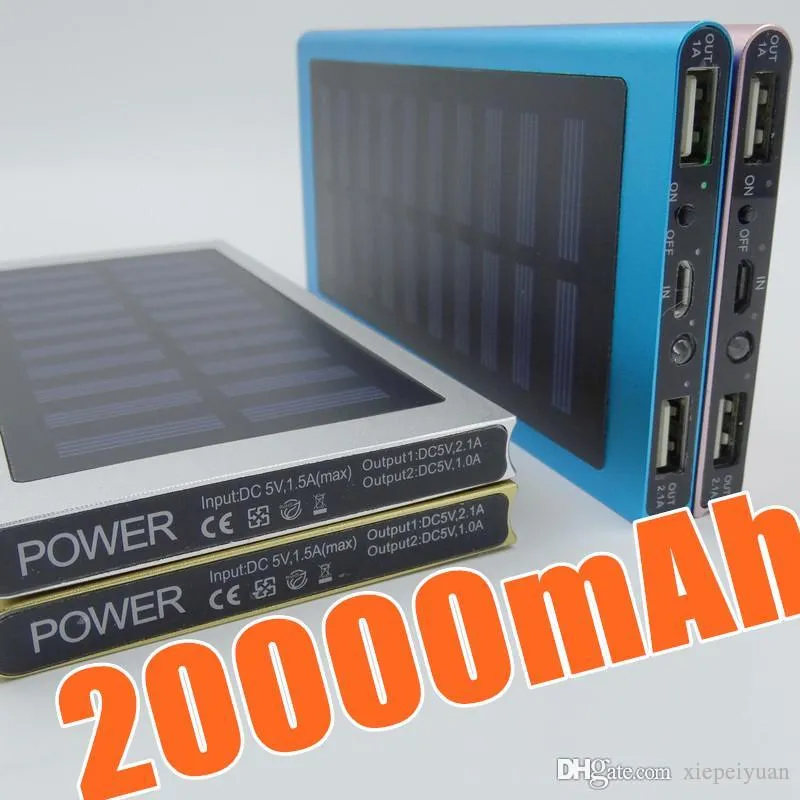 Boktyp 20000mAh Portable Solpaneler Power Bank Ultra-Tunn Backup Supply Batteriladdare för Smart Phones L-YD