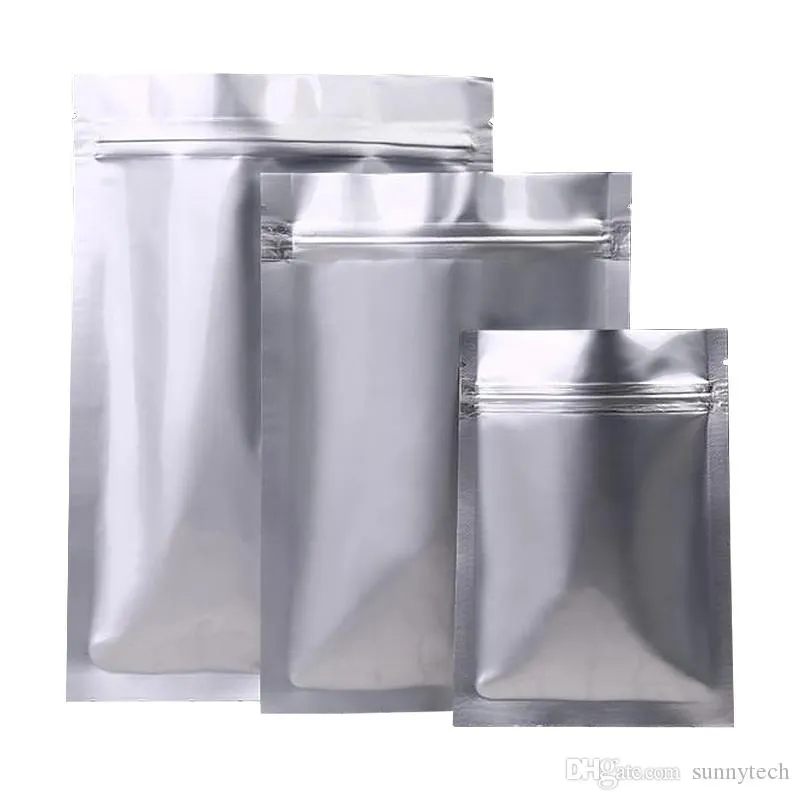 Sac de vente au détail auto-scellant en argent sac de papier d'aluminium refermable sac de stockage des aliments à l'épreuve des odeurs sac de rangement à fermeture à glissière à fond plat LX2643