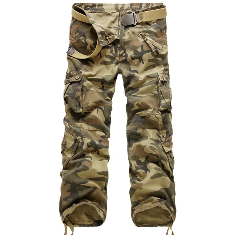 Calças novíssimo Carga militares reta calças Mens Casual Cotton Camo Multi-bolso da calça Man Corredores Hip Hop longo Trouers CX200728