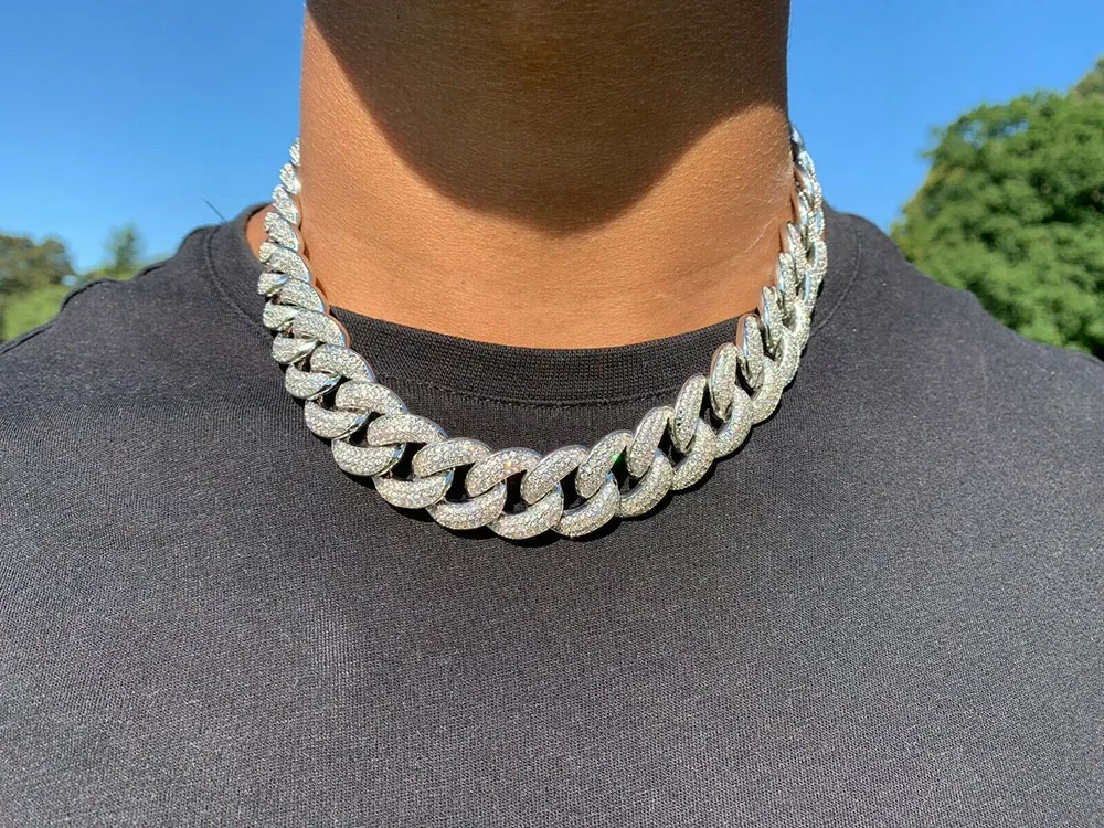 15mm Iced Miami Cuban Link Diamond Chain Necklace 14K White Gold Plated Cubic Zirconia Jewelry 7inch-24inch Gifts1873