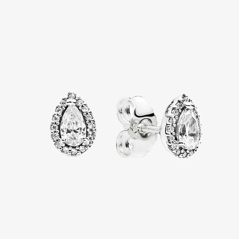 Boucles d'oreilles Halo en forme de larme scintillante, jolies bijoux de fête pour femmes avec boîte-cadeau originale pour boucle d'oreille en argent Sterling 925 Pandora