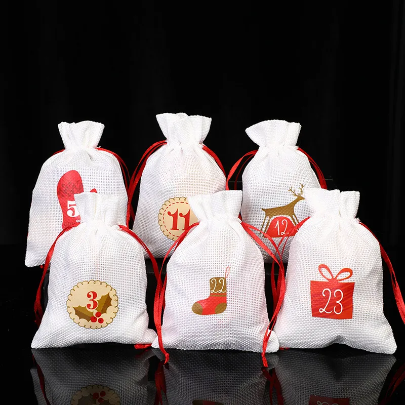 DrawString Pouches Setar Juldekorationer Party Gift White Pouches Väskor Presentpaket påsar Little Pouch Christmas Package