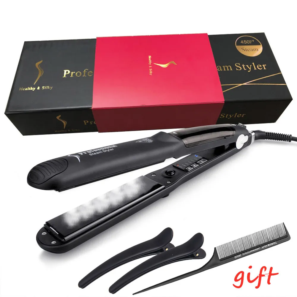 Professionell Steam Hair Plattång curling stylingverktyg Keramiska Vapor Hair Flat Iron Seam Hår Plattjärn CX200721