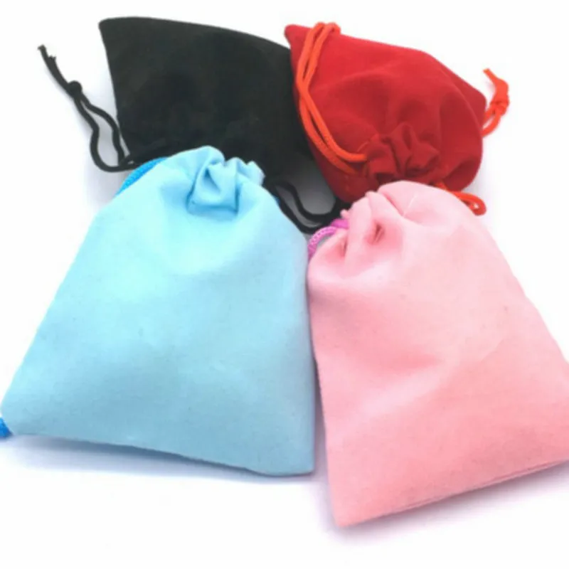 100 stks 7x9 cm 4 Kleuren Fluwelen Gebundeld Tegel Riem Tas Gift Bag Pouch Zwart Blauw Roze rood Groothandel Katoenen Touw b057