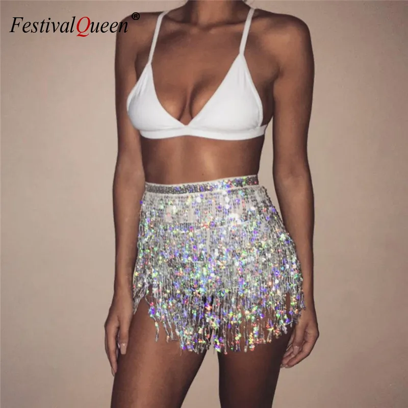 Sparkling Sequined Tassel Lace Up Skirt Shiny Hologram Chiffon Mini Sequin Tassel Skirt For Women Perfect For Belly Dance Rave And Festivals Available In From Hongshaoro 15.69 DHgate.Com