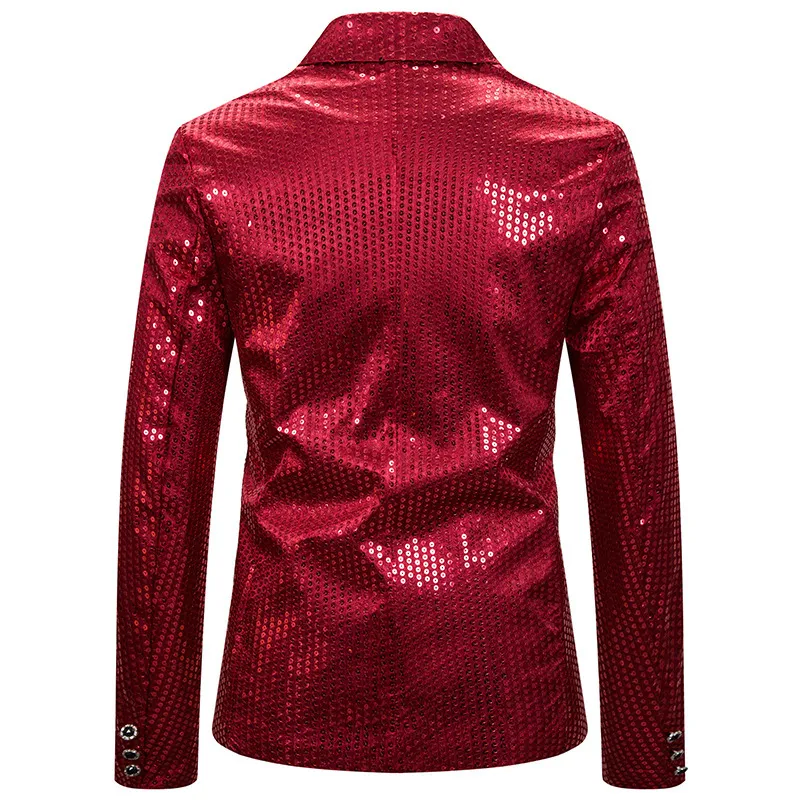 Costumes pour hommes Blazers paillettes paillettes pour hommes performance sur scène rouge brillant chanteur une pièce costume veste 2021 homme mode vêtement 265T