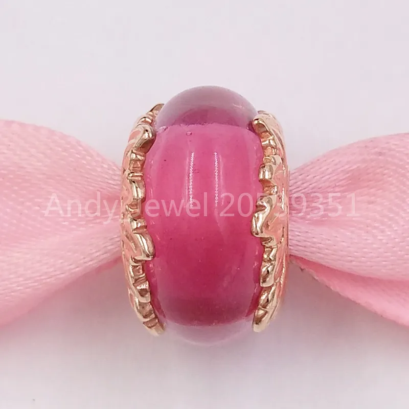 Andy Jewel 925 Sterling Silver Pärlor Handgjorda lampor Pink Murano Glass Leaves Charm Charms Passar europeisk Pandora Style Jewelry Armband Halsband Murano