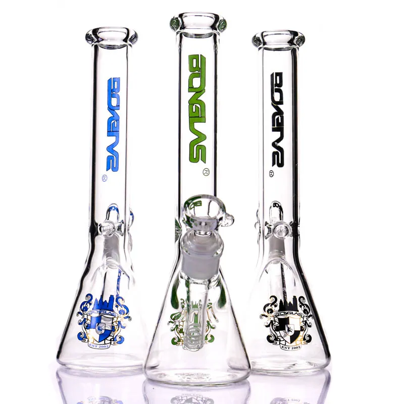 Mini printed beaker bong hookahs with notches glass water pipe dab rig 10 inches blue black green