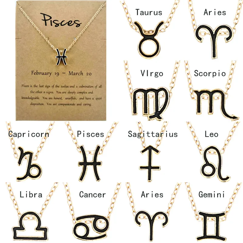 Mode Femmes Or Designer 12 Constellation Zodiaque Collier Horoscope Signe Zircon Coréen Bijoux Cadeau avec Carte Au Détail