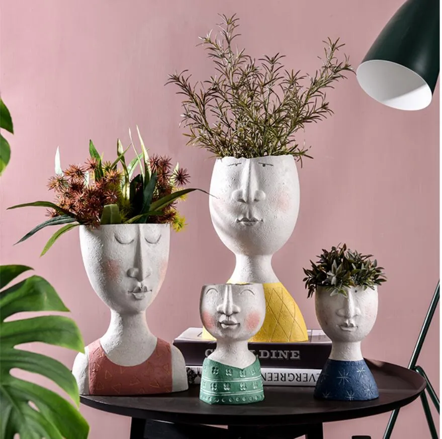 Happy family flower utensils Vases Nordic creative simple personality ins art portrait head flowers pot garden table display Vase