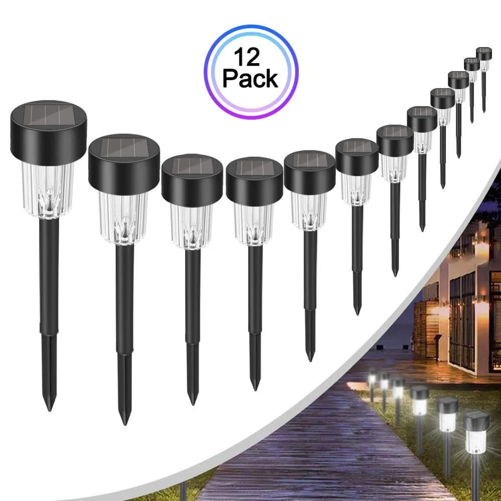 12Pack LED Solar Garden Light White/Warm White Multiple Lantern Stainless Steel Led Pathway Landscape Lighting for Patio Yard