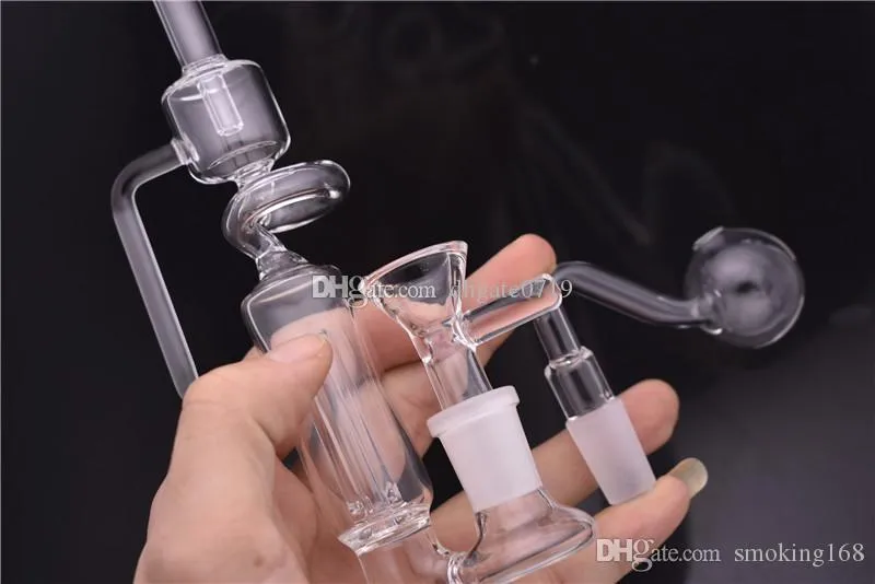 Nuovo design mini Recycler Percolator Narghilè in vetro dab oil rig bong con imbuto per tabacco e bruciatore a nafta - Bong articolato da 14 mm