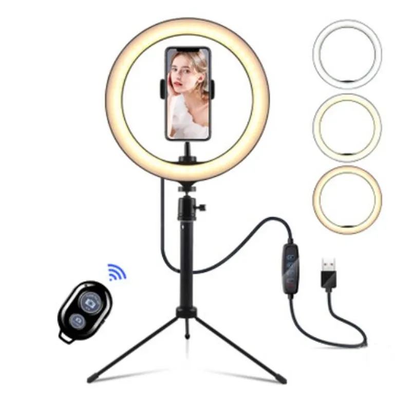 10.2 "Ring Light z teleskopowym biegunowym statywem elastycznym uchwytem na telefon komórkowy Światło Światło pierścienia piękna do blasku na żywo / makeu z migawką