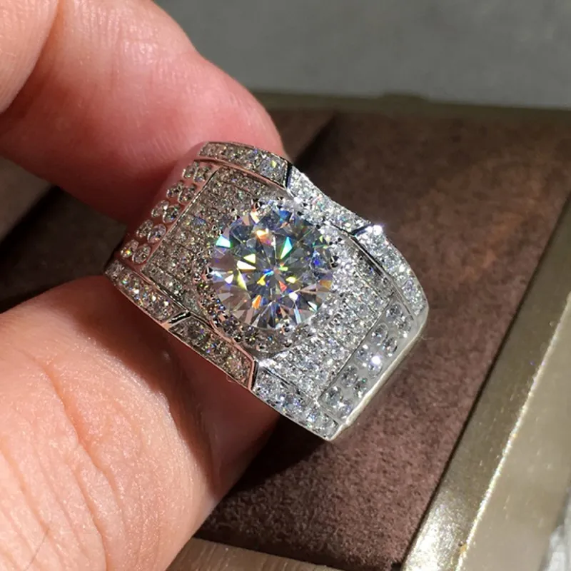 2020 neue Ankunft Funkelnder Schmuck Sterling Silber Rundschliff Weißer Topas Pflastern CZ Diamant Versprechen Frauen Männer Hochzeit Braut Ring