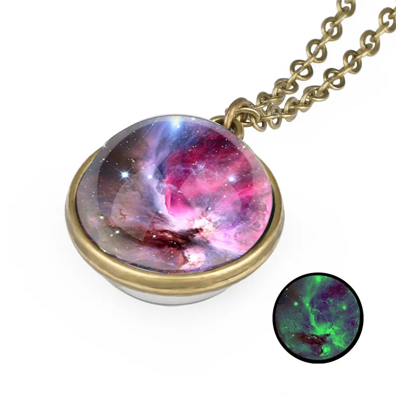 Glow in the dark Space Universe Necklace chains Glass ball pendant necklaces women Girls fashion jewelry will and sandy gift