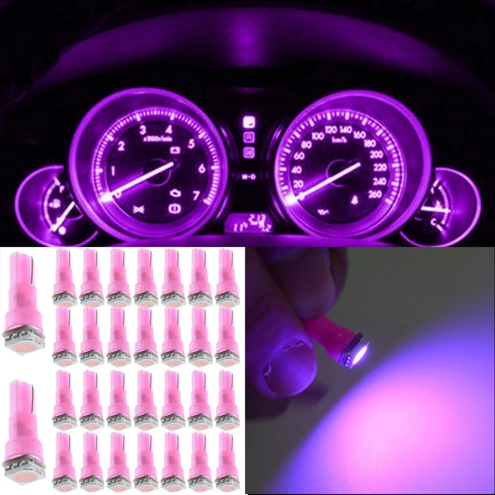 500Pcs Pink T5 SMD 5050 Dashboard Gauge Cluster Indicator Instrument Led Bulb AC Wedge Car LED Light Bulb Lamp 37 73 74 79 Replacement 12V