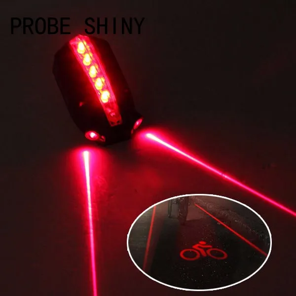 PROBE SHINY Bicycle Light 2 Laser+5 Led Rear Bike Bicycle Tail Light Beam Safety Warning Red Lamp Accessories High Quality A711