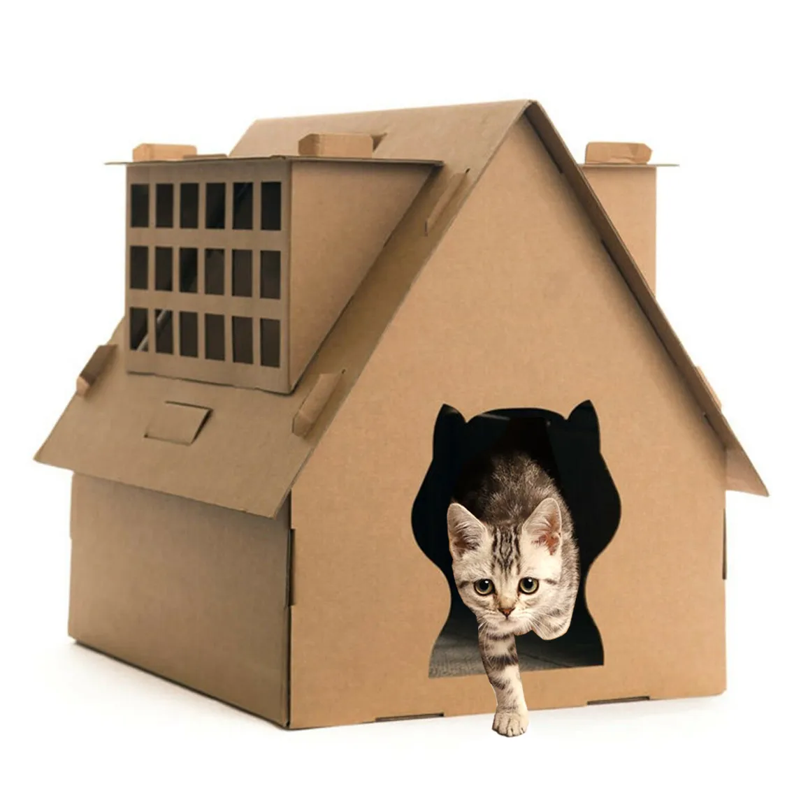 Дом картона Cat с царапинкой гофрированного картонного котенка Китти дом с царапающей площадкой кошачий дом с спальной кроватью PEET в помещении игрушка