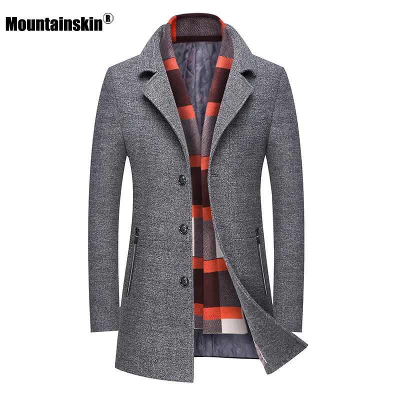 Men's Wool & Blends Winter Long Jacket 2022 Mens Casual Scarf Thick Fashion Slim Fit Windproof Coat Male SA952