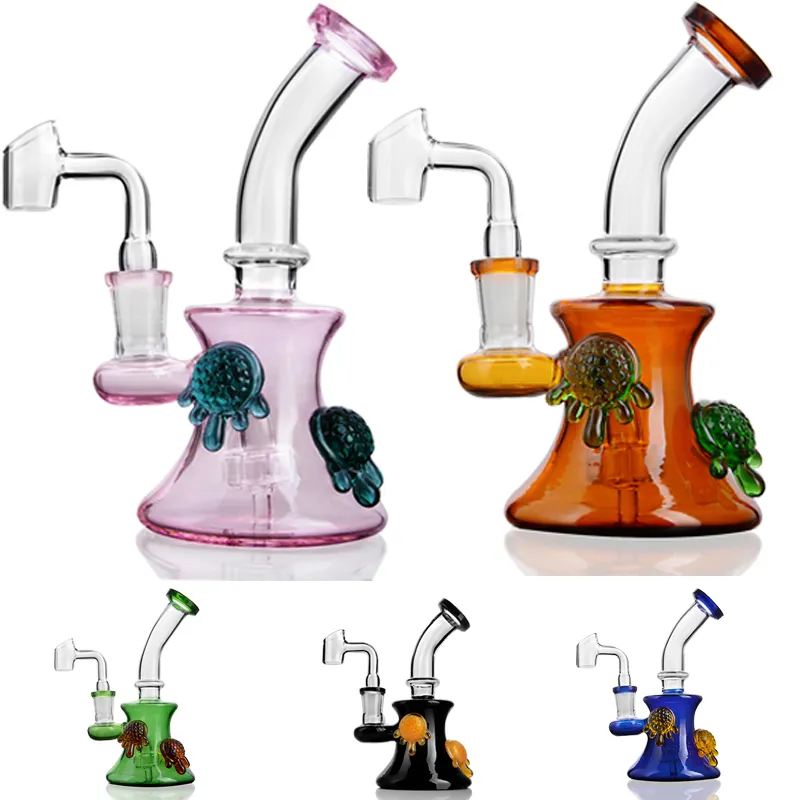 Kleurrijke glazen bongen schildpad recycler glas beker bongs gebogen nekglas water bong met 14mm banger