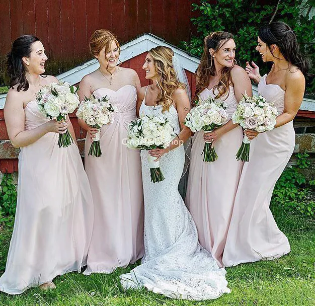 2024 Cheap Pink Bridesmaid Dresses Chiffon Sweetheart Ruched Pleats A Line Floor Length Plus Size Maid Of Honor Gown Wedding Guest Wear 403