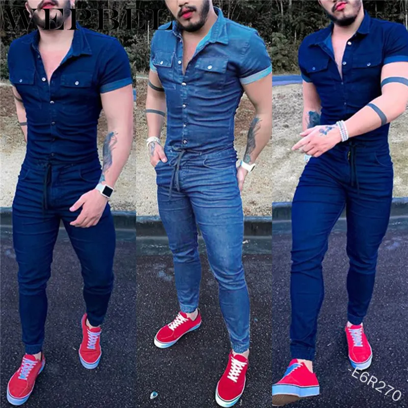 WEPBEL Mens Casual Skinny Denim Mens Denim Jumpsuit With Single Breasted Lapel And Pocket Lace Up From Heluoyu 30.01 DHgate.Com