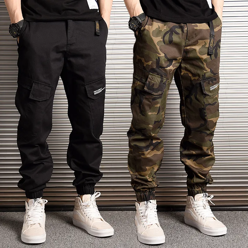 Erkekler kot moda sokak kıyafetleri erkekler gevşek uyum gündelik camoflage kargo pantolon harem pantolonlar büyük cep hip hop joggers