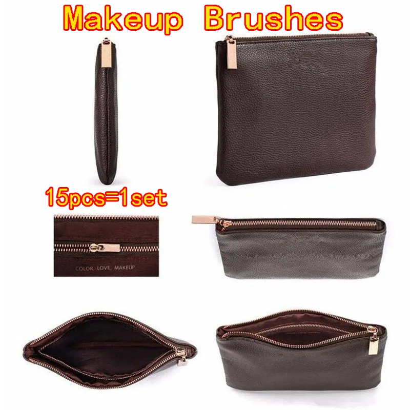 Make Up Brushes 15st Set Professional Rose Gold Makeup Brush Eyeshadow Eyeliner Blandning Penna Kosmetikverktyg med väska