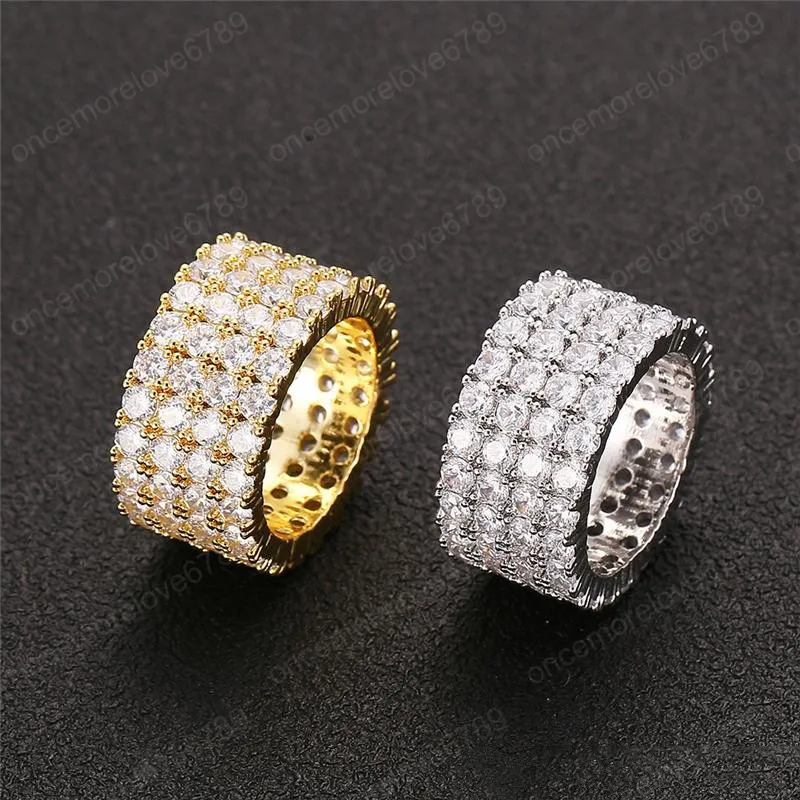 Anelli per gioielli da uomo Hip Hop Moda Placcato in oro Anello da tennis con diamante CZ pieno ghiacciato Anello da amore con zirconi cubici Bling