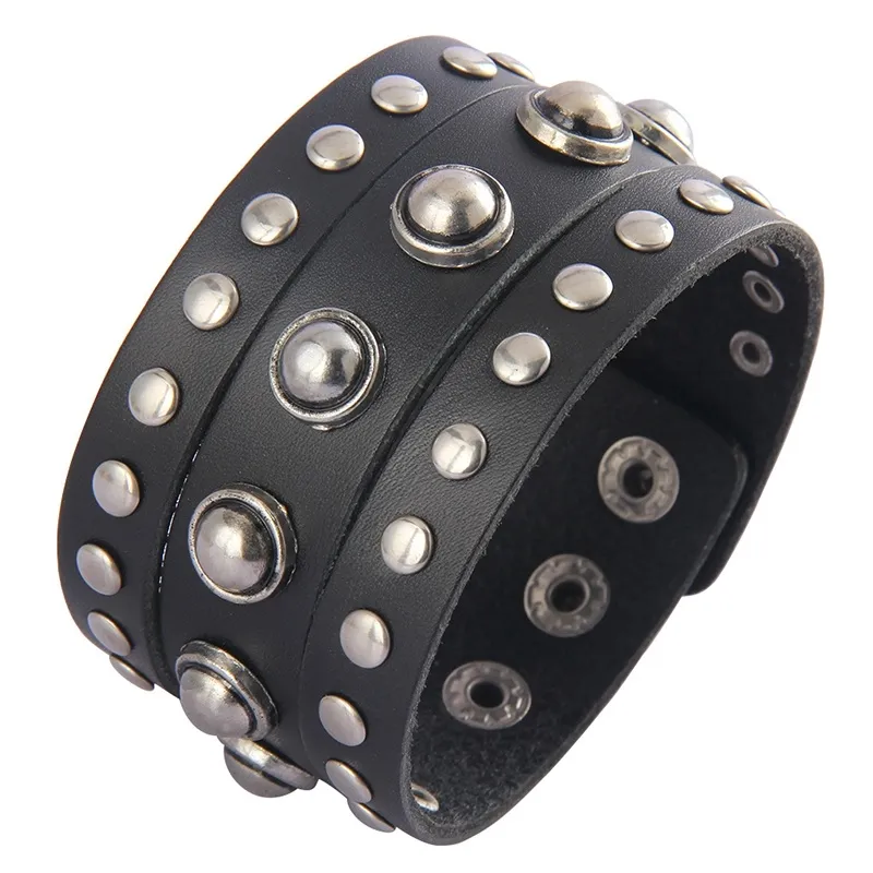 Male & Female Personality Rock Accessories Alloy Rivets Beaded Bracelets (color: black) PLB010 Trendy Punk Leather Woven Jewelry