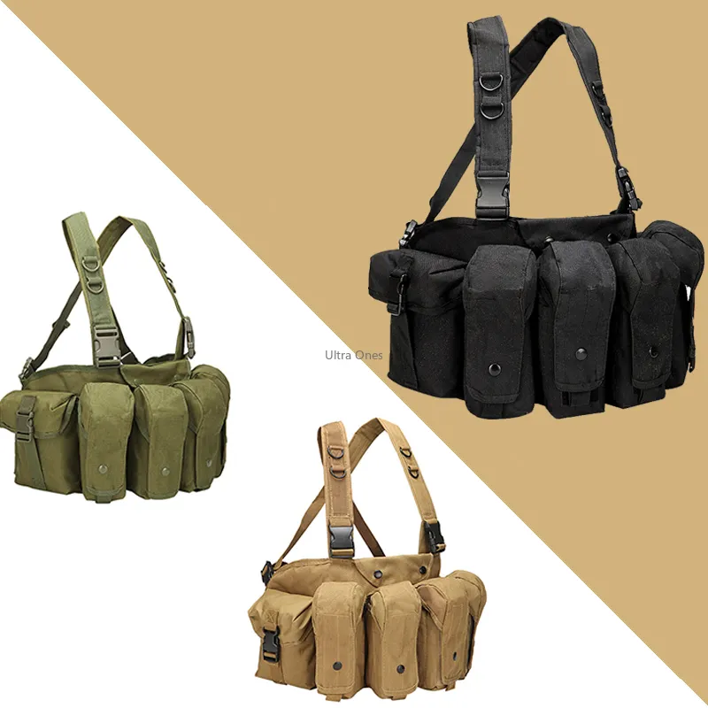 Tactical AK Chest Rig Magazine Pouches Vest Utility Pouches Gilet regolabili per allenamento, caccia, attrezzature