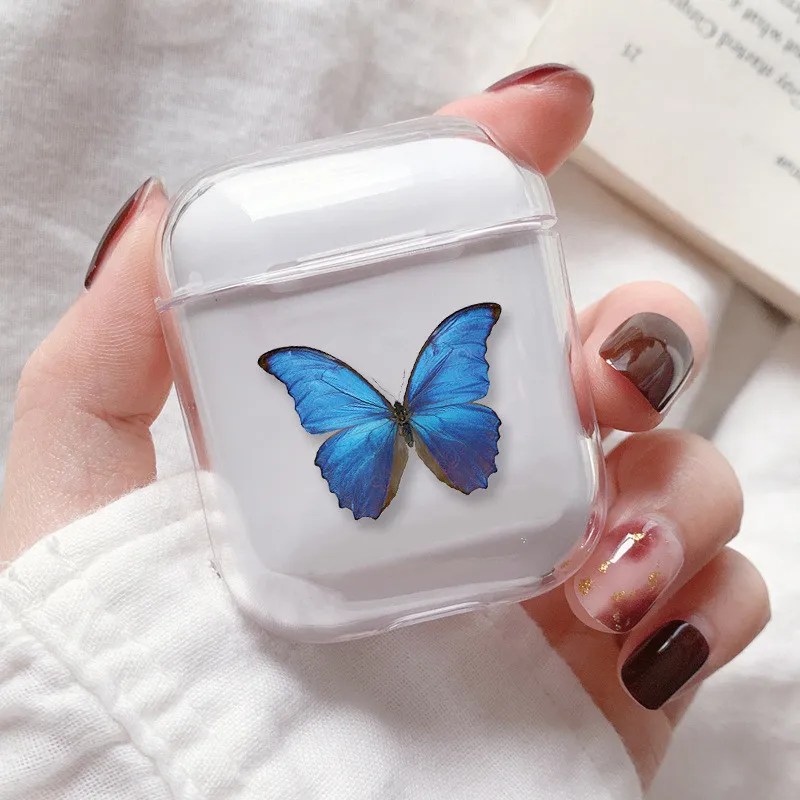 Cute Butterfly AirPods Case for Airpods 1 2 Soft Silicone Clear Protective Cover for Apple Wireless Bluetooth Charging Case