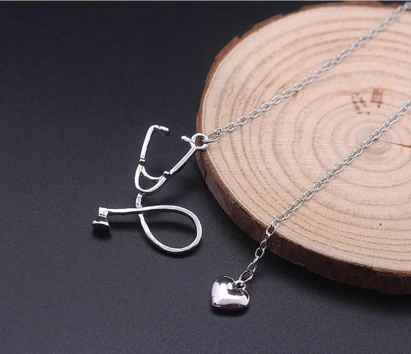 Mode bijoux médicaux alliage je t'aime coeur pendentif collier stéthoscope collier pour infirmière médecin bijoux cadeau en gros