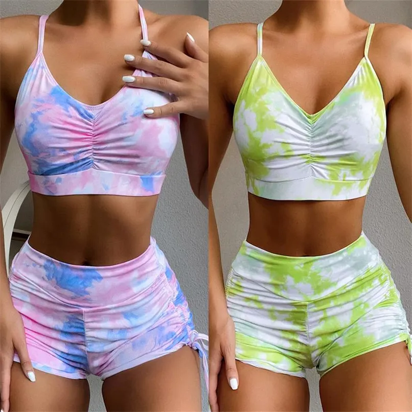 Damesontwerpers Kleding Tie-Dye Tankinis Badpak Twee Stuk Push Up BH + Shorts Badmode Bikinis Beachwear Zwemmen Badpak LY8182