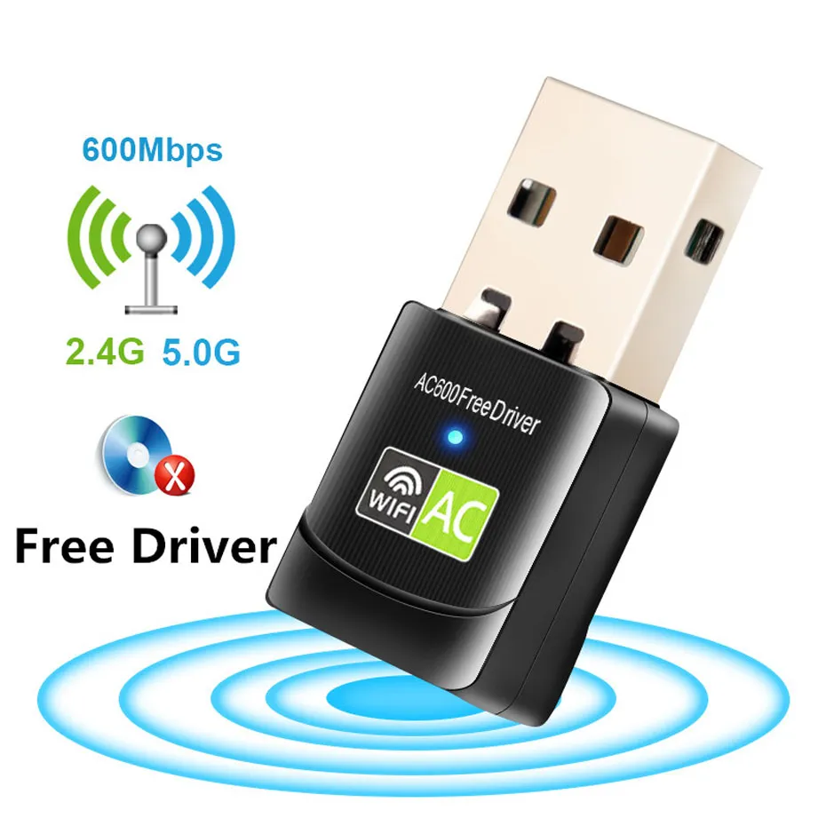 무료 드라이버 USB WiFi 어댑터 600mbps Lan USB 이더넷 2.4G 5G 듀얼 밴드 Wi-Fi 네트워크 카드 무선 동글