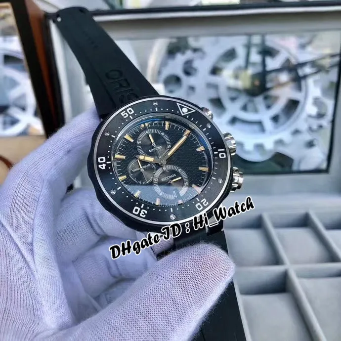 New ORS Aquis 46mm VK67 Japan Quartz Chronograph Mens Watch Steel Case Black Dial Stick Markers Stopwatch Stainless Steel Bracelet9536288