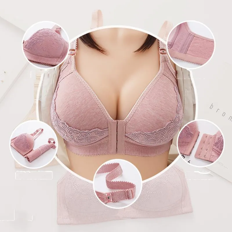 Cotton Plus Big Sizes Solid Bras Wire Free Mother Bralette Front Closure  Women Lingerie Female Intimates