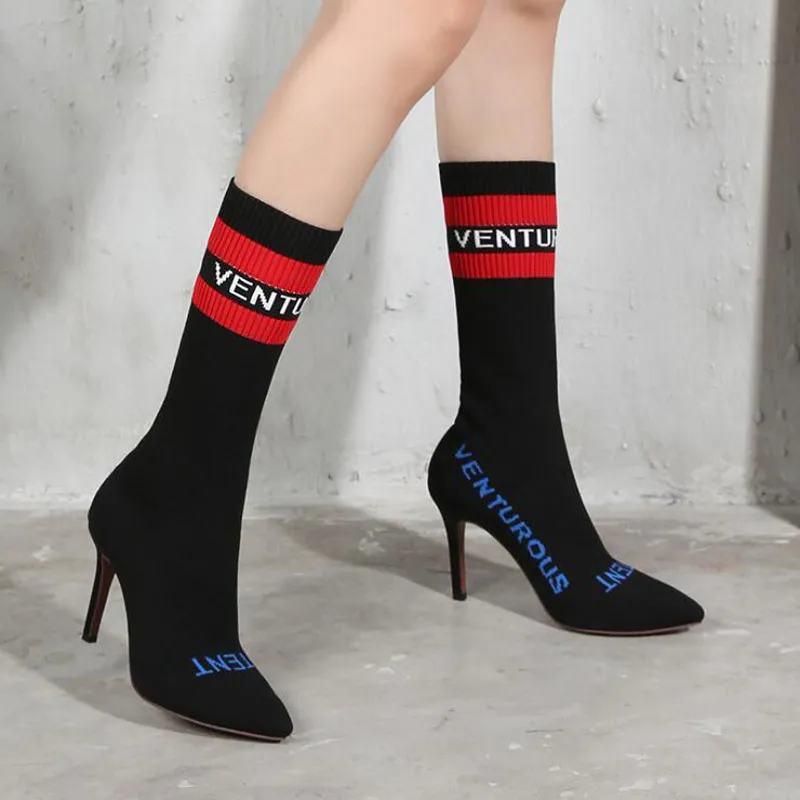 Kadınlar Moda Ayakkabı 2020 İlkbahar Sonbahar Patik Kadın İçin (~ 43 34) Seksi Çorap Çizme Örgü Stretch Boots Yüksek Topuklar