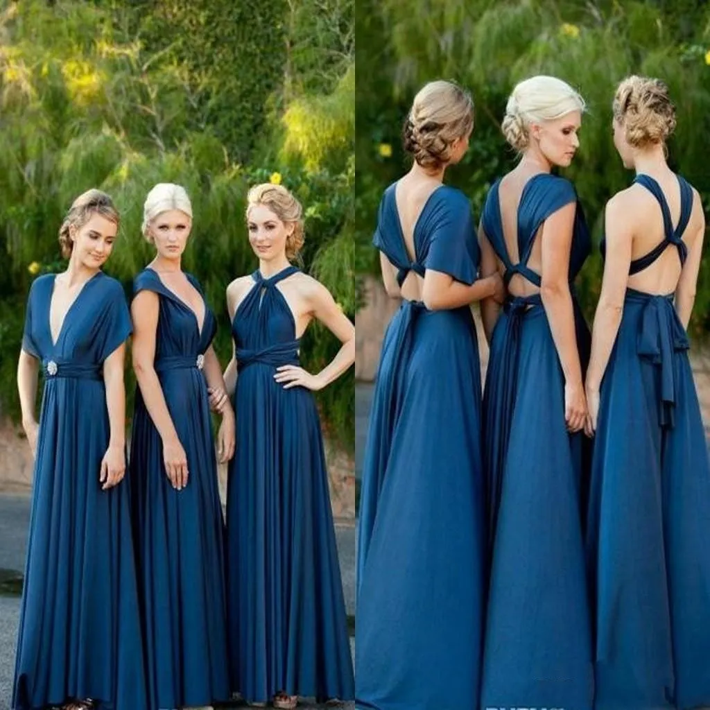 Cabriolet Billiga A Line Bridesmaid Dresses Long Plats Baklösa Golvlängd Maid of Honor Dresses Wedding Guest Gowns Vestidos de Novia