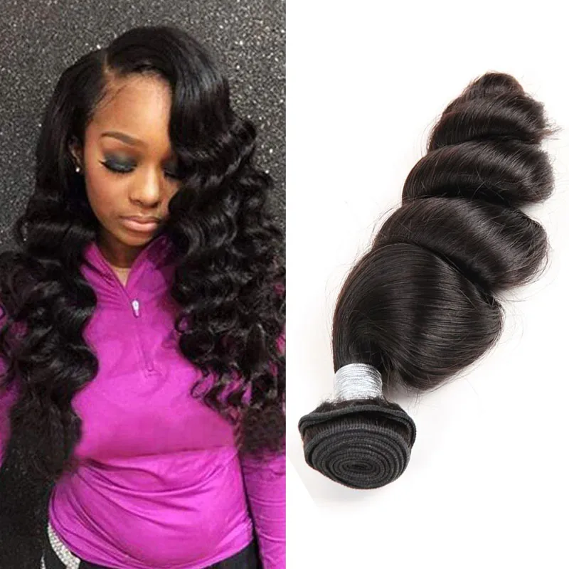Indian Human Hair Norek Loose Wave Trzy Wiązki Dziewiczy Hair Extensions Double Wefts 8-28inch Kolor Naturalny Hurtownie Remy