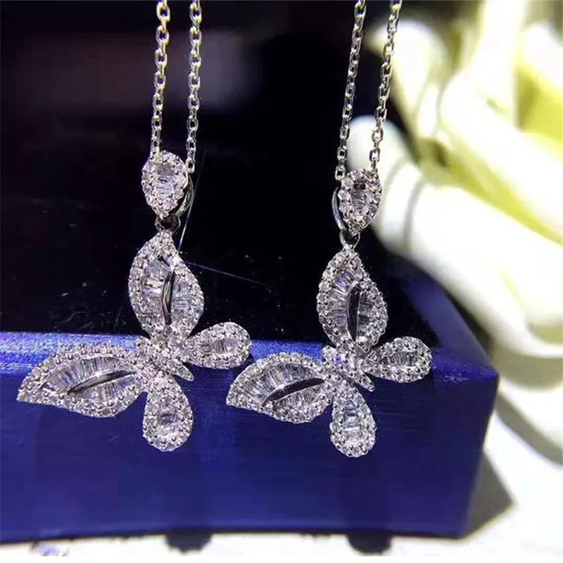 Vendita calda Ins Pendente a farfalla fresca Semplice gioielli di moda 925 sterling argento principessa taglio bianco topazio cz diamante gemme